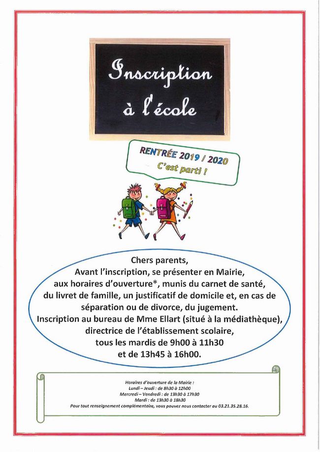 2019 inscriptions SCOLAIRES