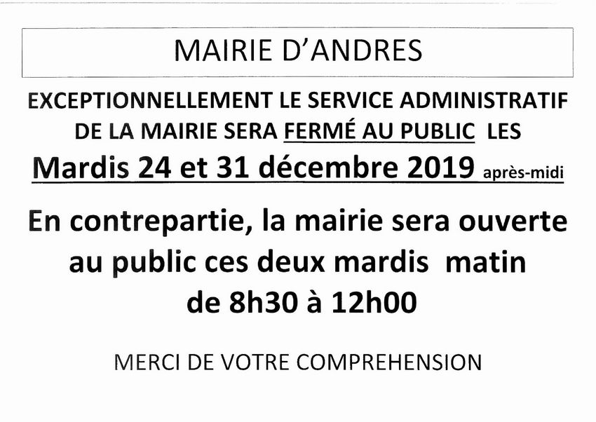 changement d'horaire mairie 24 et 31-12 1 of 1