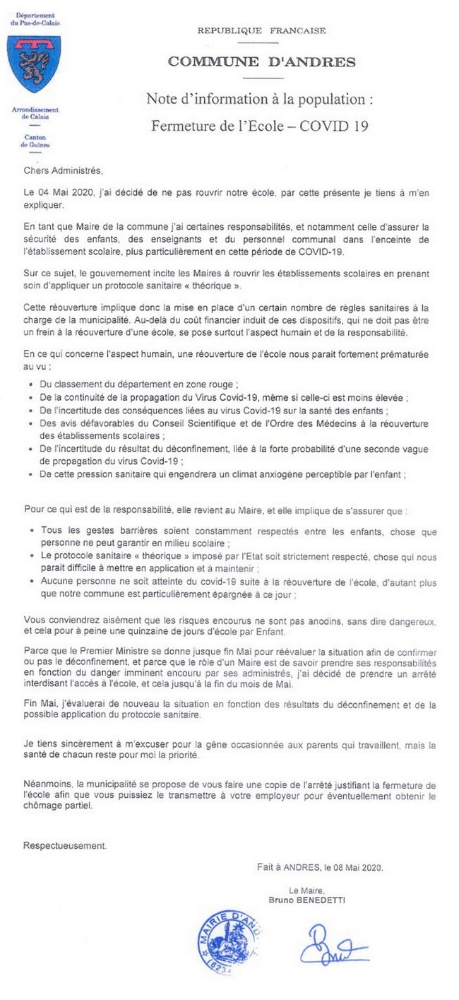 Fermeture de l'école 650