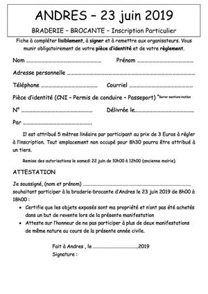  Fiche à compléter et à remettre aux organisateurs 300 
